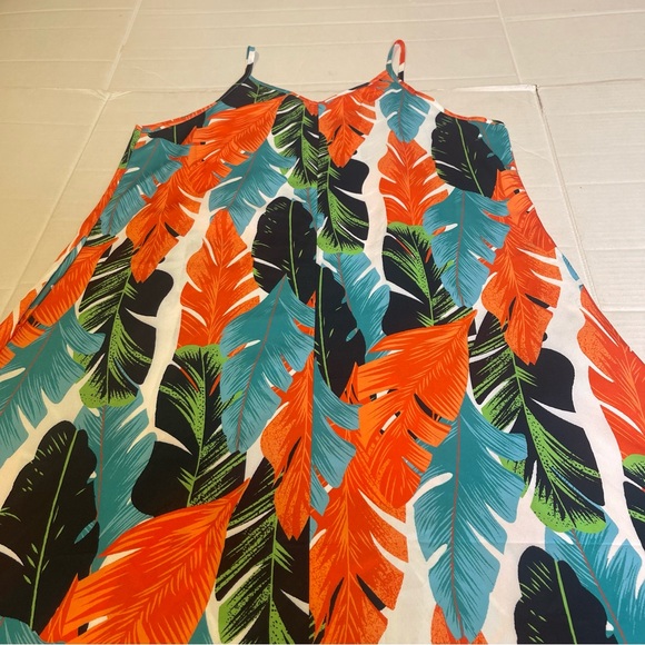 Women’s Large Tropical Leaf Print Maxi Summer Dress Resort Vacation Casual - Picture 5 of 16